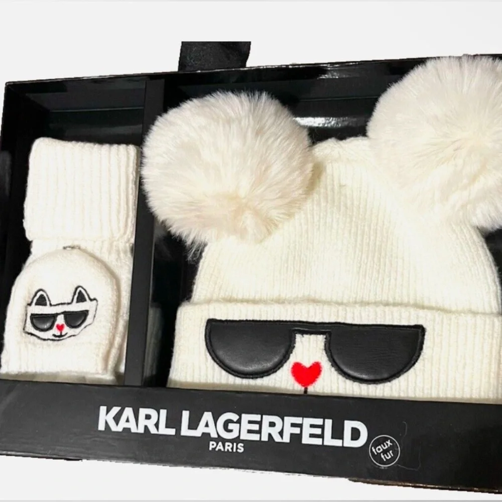 Karl Lagerfeld Hat & Gloves 2PC Set in Karl Largerfeld Gift Box❤️NWT Retail: $98 - Picture 11 of 11